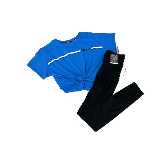 2PC DKNY T-Shirt & Cotton:On Full Length Black Tights Workout Gym Set XS NWT - Picture 7 of 7